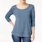 Blusa de malha feminina estilo Slub com mangas três quartos, azul, tamanho médio