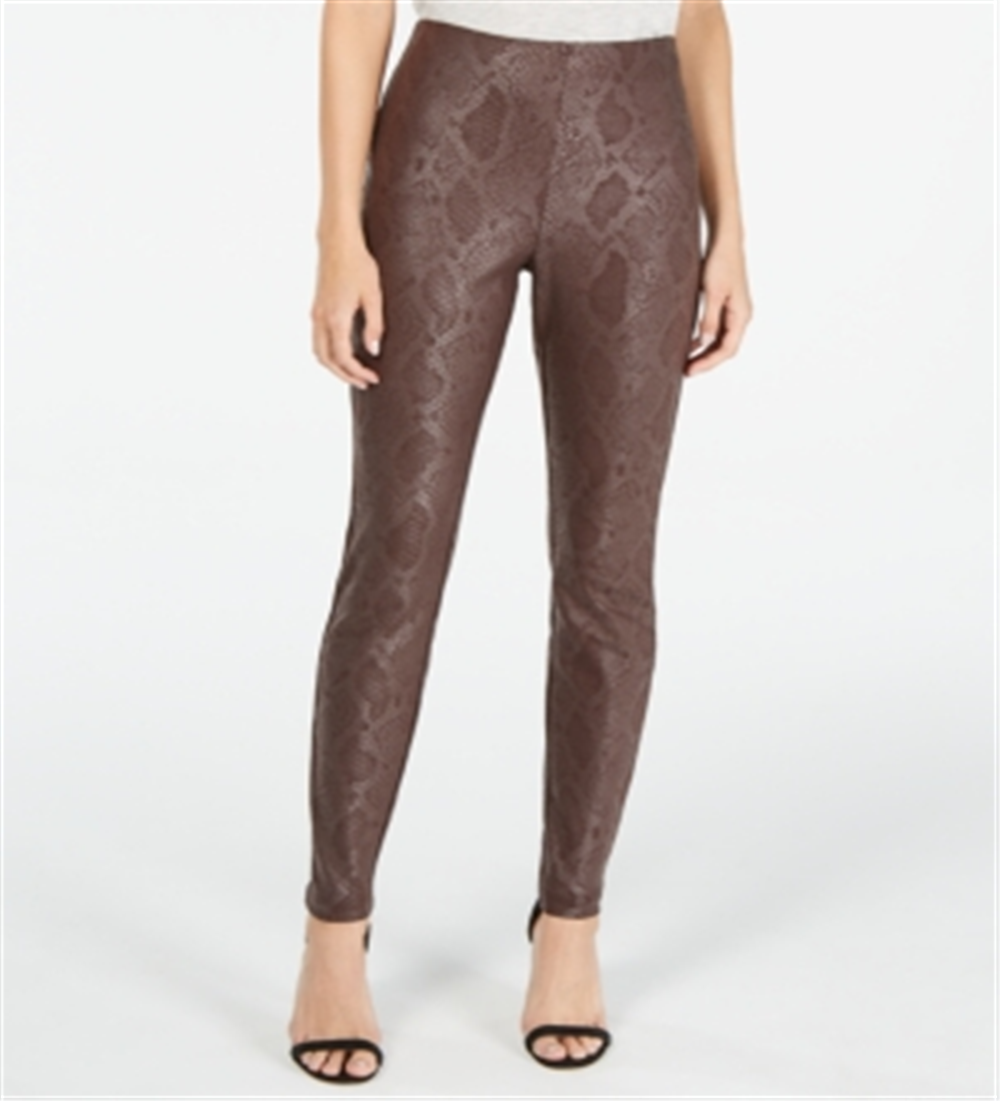 Calça skinny feminina INC International Concepts com estampa de python metálico marrom tamanho 14 petite