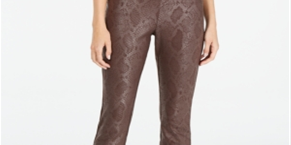 Calça skinny feminina INC International Concepts com estampa de python metálico marrom tamanho 14 petite