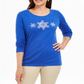 Blusa feminina Karen Scott de algodão com glitter e floco de neve, azul, tamanho extragrande
