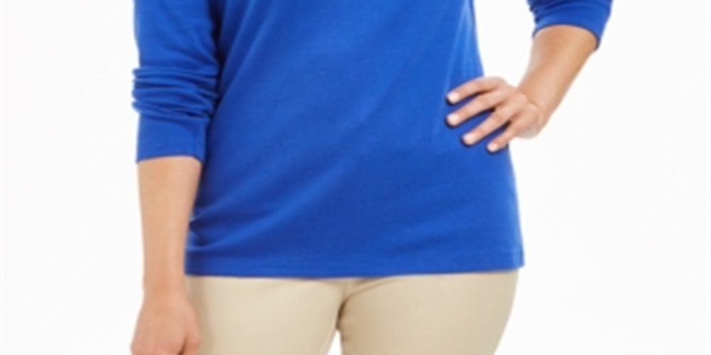 Blusa feminina Karen Scott de algodão com glitter e floco de neve, azul, tamanho extragrande