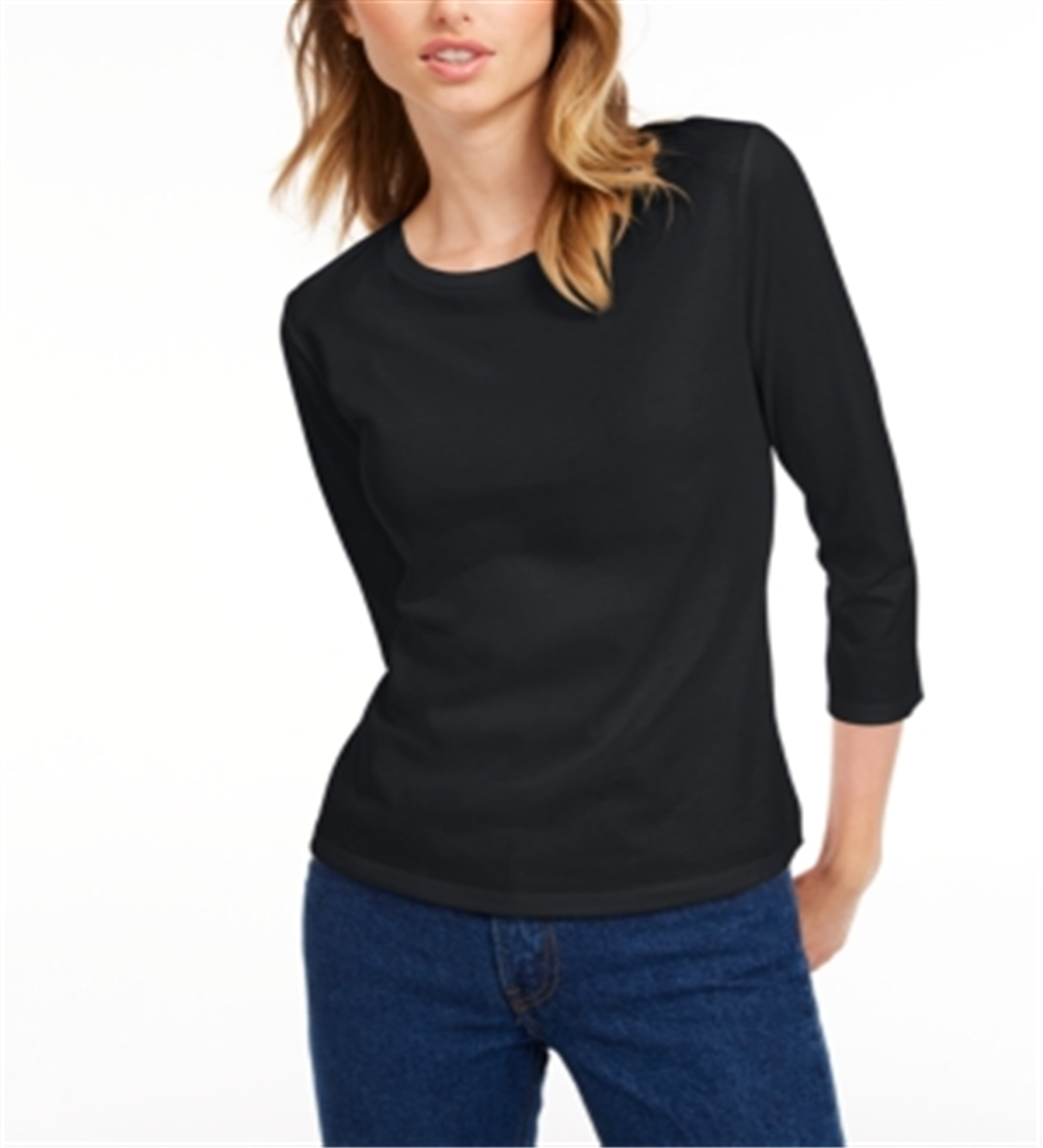 Camiseta feminina lisa com manga 3/4 Maison Jules, preta, tamanho XS