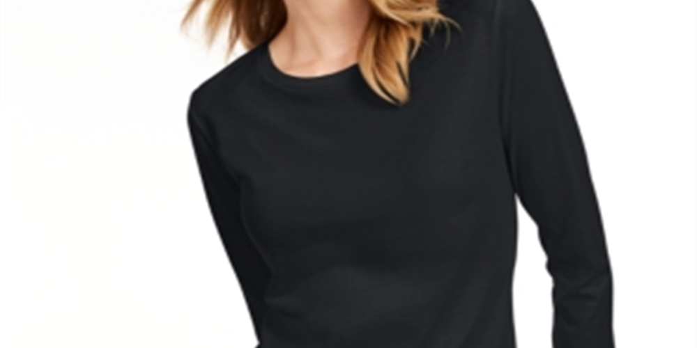 Camiseta feminina lisa com manga 3/4 Maison Jules, preta, tamanho XS