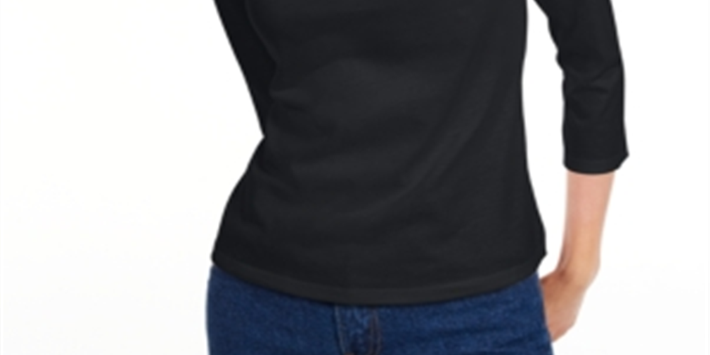 Camiseta feminina lisa com manga 3/4 Maison Jules, preta, tamanho XS