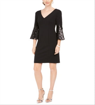 Vestido feminino Vince Camuto com mangas lantejoulas, preto, tamanho 4