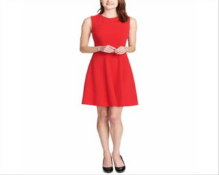 Vestido feminino Tommy Hilfiger sem mangas na altura do joelho, tamanho 8, vermelho