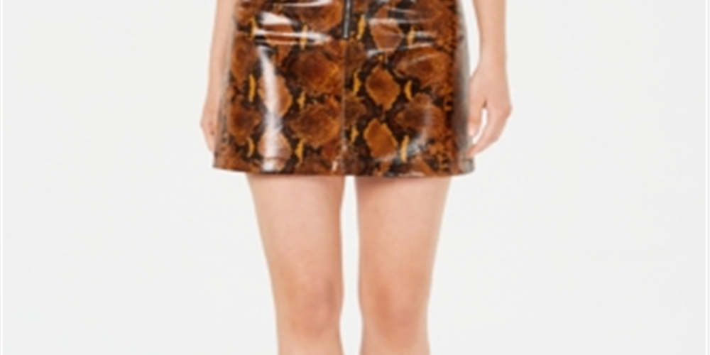 Minissaia Guss Feminina Yolanda com Estampa de Cobra em Couro Sintético Laranja Tamanho X-G