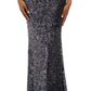 Vestido de noite Betsy Adam feminino, sem mangas, com lantejoulas, comprimento total, cinza, tamanho 4