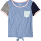 Camiseta Epic Threads Big Girl's Colorblocked Tie Front Azul Tamanho X-G