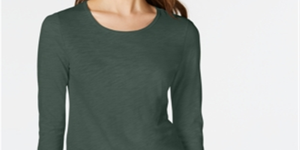 Camiseta feminina alta e baixa Maison Jules, verde, tamanho pequeno