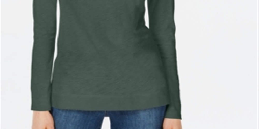 Camiseta feminina alta e baixa Maison Jules, verde, tamanho pequeno