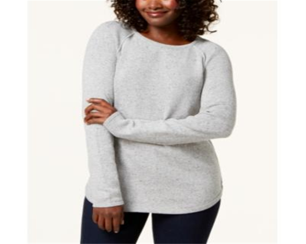 Karen Scott Blusa feminina de manga comprida com decote redondo, cinza, tamanho extragrande