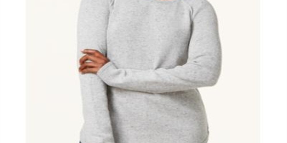 Karen Scott Blusa feminina de manga comprida com decote redondo, cinza, tamanho extragrande