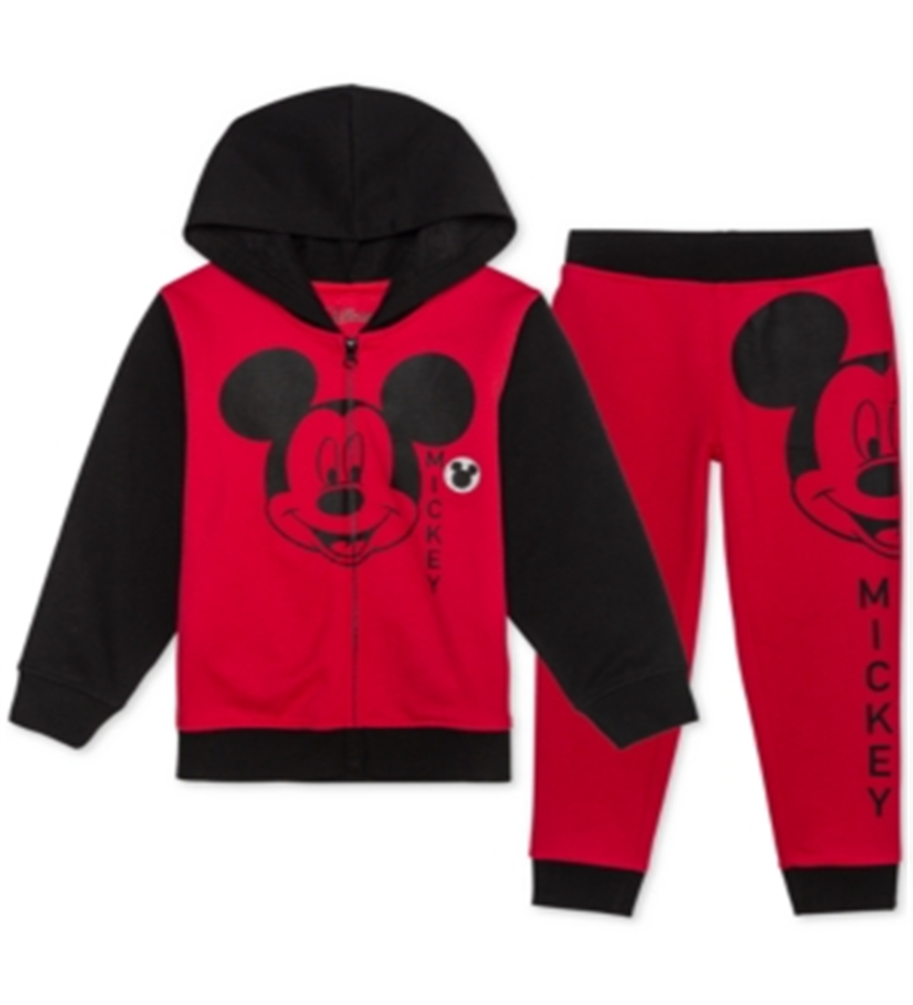 Conjunto de moletom com capuz e calça de moletom Mickey Mouse da Disney para meninos, 2 peças, com blocos de cores, vermelho, tamanho 2