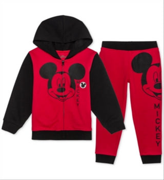 Conjunto de moletom com capuz e calça de moletom Mickey Mouse da Disney para meninos, 2 peças, com blocos de cores, vermelho, tamanho 2