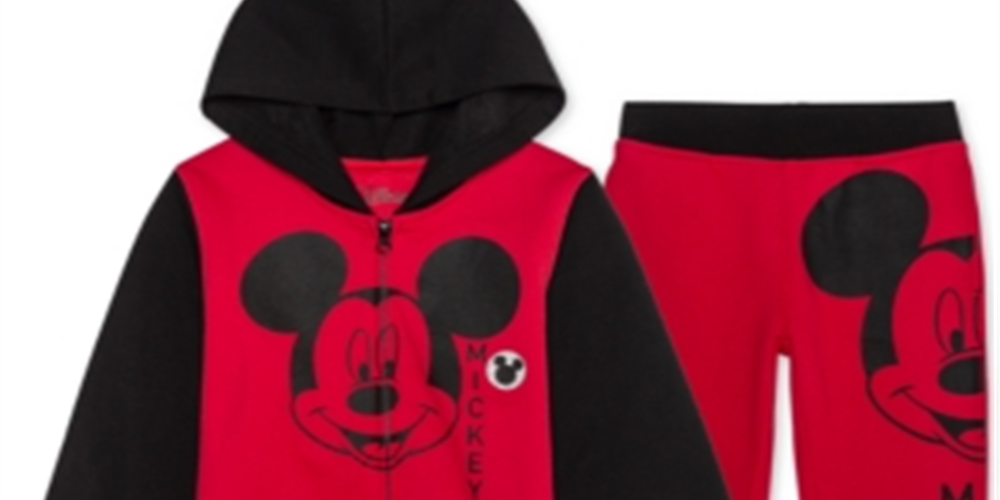 Conjunto de moletom com capuz e calça de moletom Mickey Mouse da Disney para meninos, 2 peças, com blocos de cores, vermelho, tamanho 2
