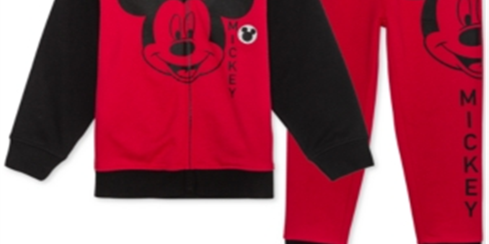 Conjunto de moletom com capuz e calça de moletom Mickey Mouse da Disney para meninos, 2 peças, com blocos de cores, vermelho, tamanho 2