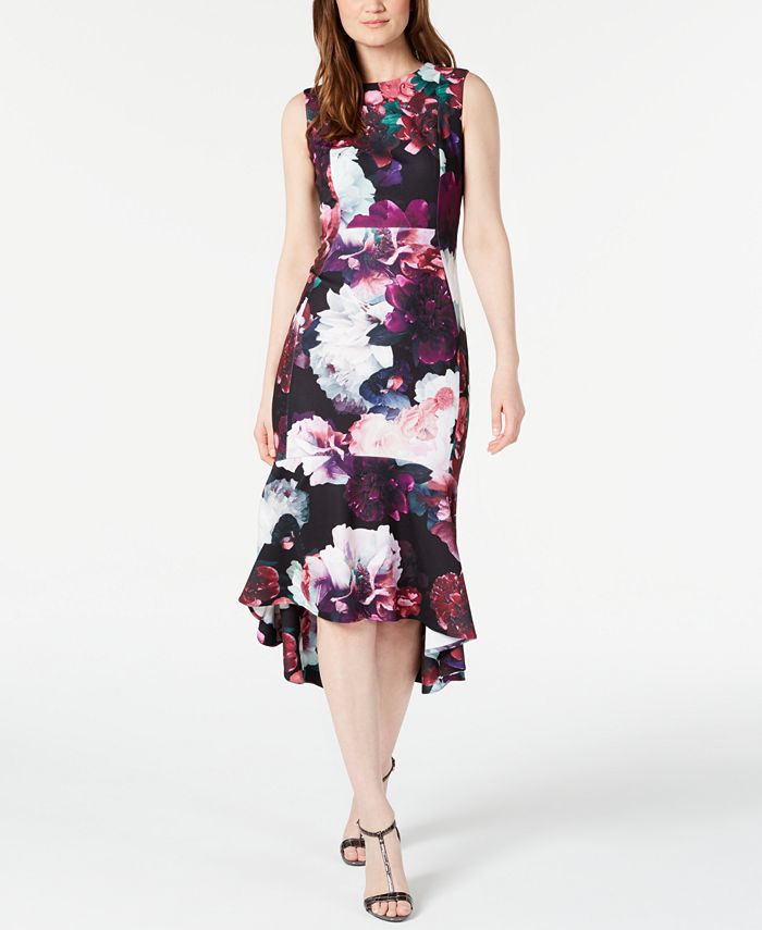 Vestido Calvin Klein Feminino Floral High Low - Roxo Tamanho 8