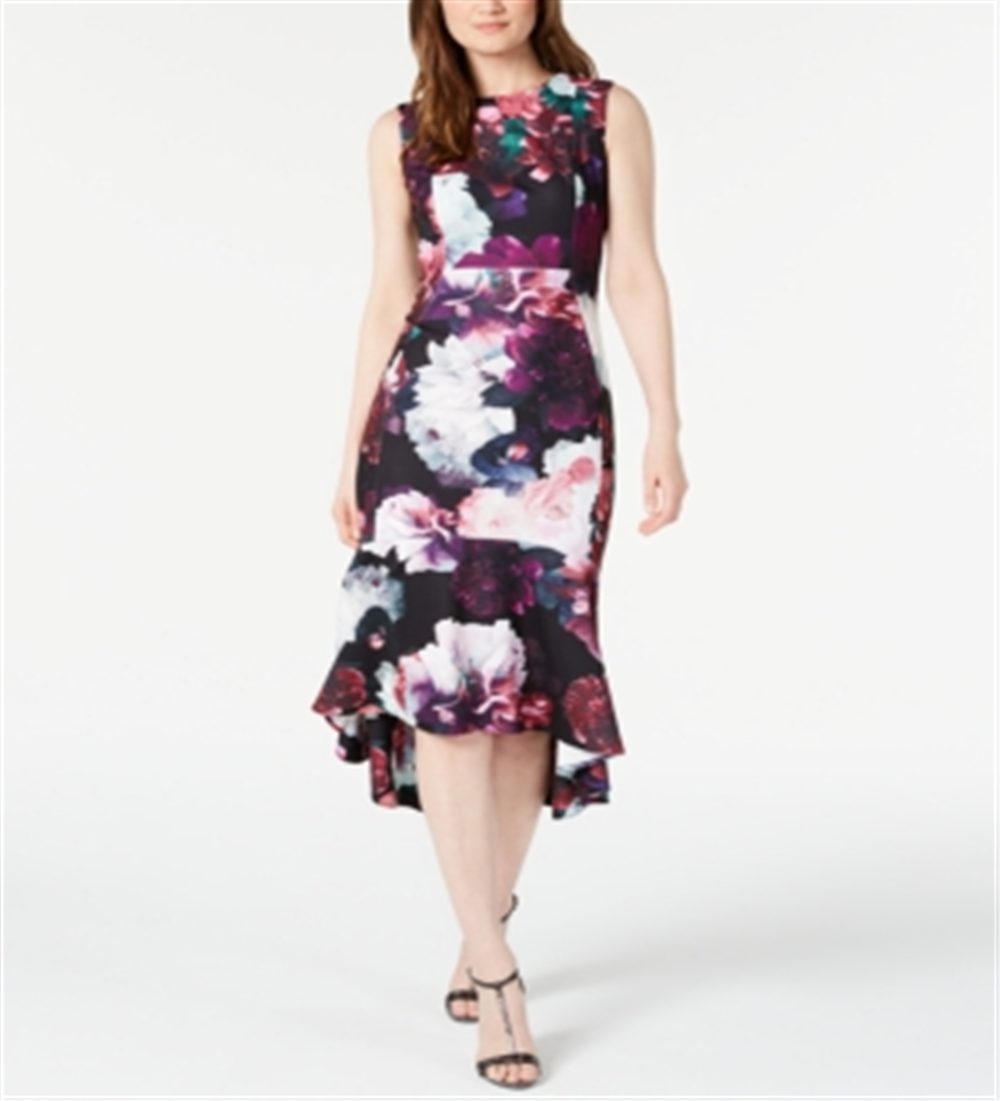 Vestido Calvin Klein Feminino Floral High Low - Roxo Tamanho 8