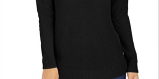 Charter Club Blusa feminina de manga comprida com decote em V, preta, tamanho pequeno e pequeno