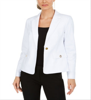 Calvin Klein Blazer Feminino com Botão Único e Ilhós, Branco, Tamanho 6