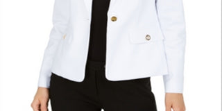 Calvin Klein Blazer Feminino com Botão Único e Ilhós, Branco, Tamanho 6