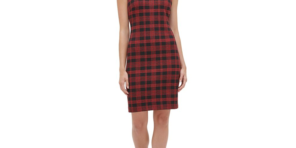 Vestido tubinho xadrez de malha feminino Tommy Hilfiger - Vermelho - Tamanho 6