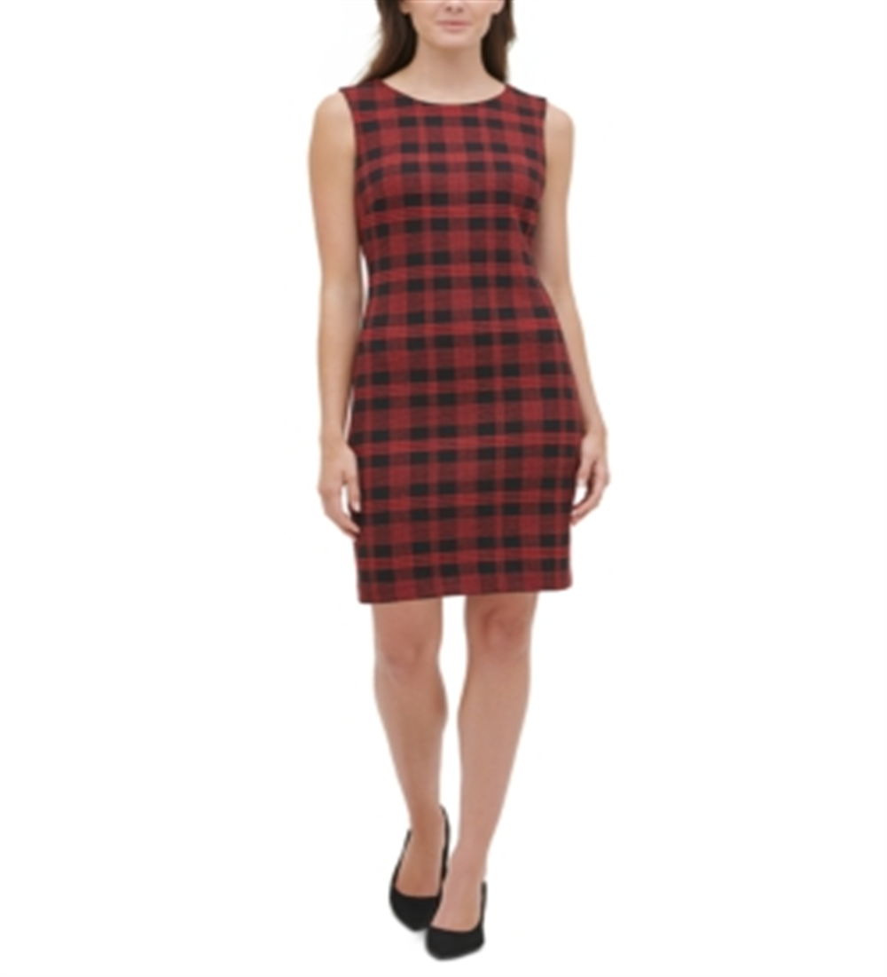 Vestido tubinho xadrez de malha feminino Tommy Hilfiger - Vermelho - Tamanho 6