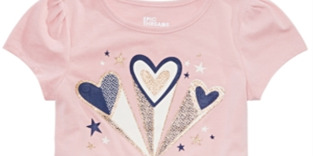 Camiseta infantil Epic Threads com corações para meninas, rosa, tamanho 2T