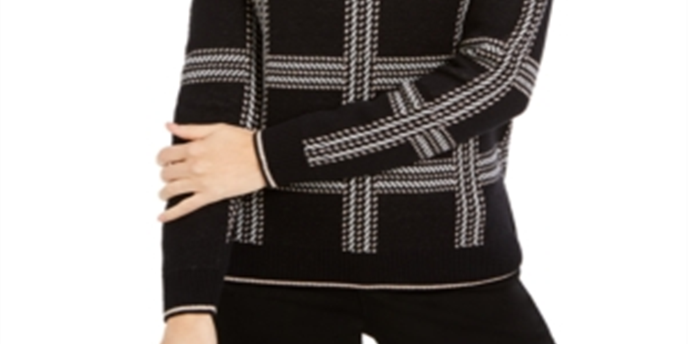 Blusa feminina estampada de manga comprida Charter Club, preta, tamanho médio