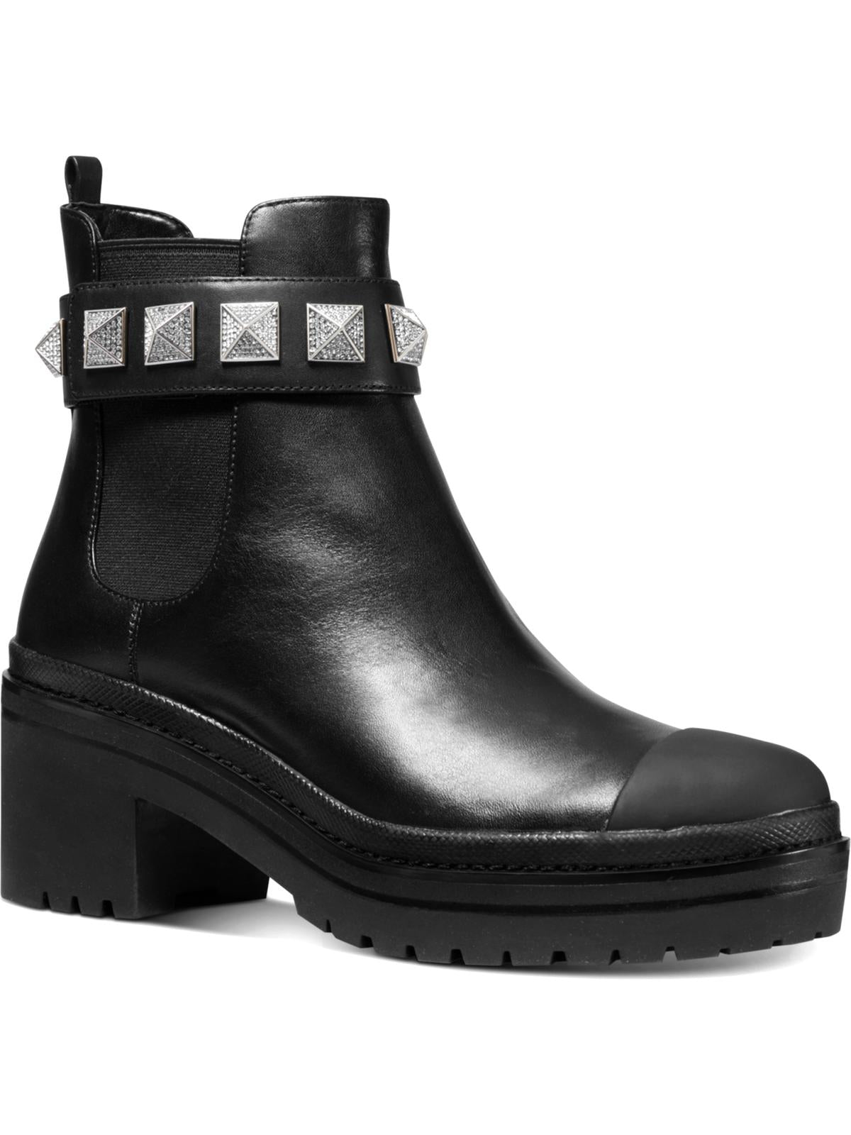 Botas femininas Michael Kors Glenn de couro com sola de couro pretas, tamanho 5M