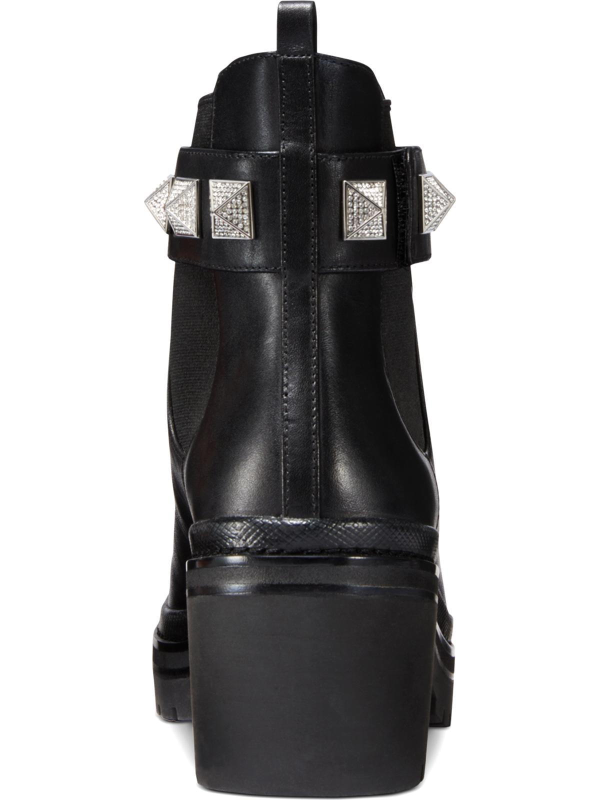 Botas femininas Michael Kors Glenn de couro com sola de couro pretas, tamanho 5M