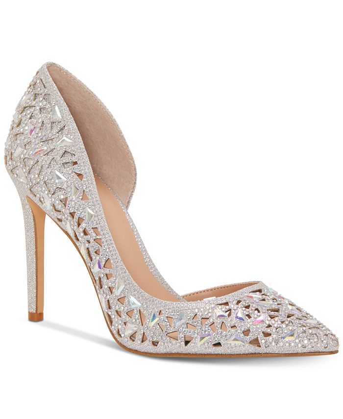 INC Feminino Prata D Orsay Strass Almofadado Cravejado Kenjay Bico Fino Stiletto Slip-on Vestido Sapatos Prata Tamanho 8,5 M