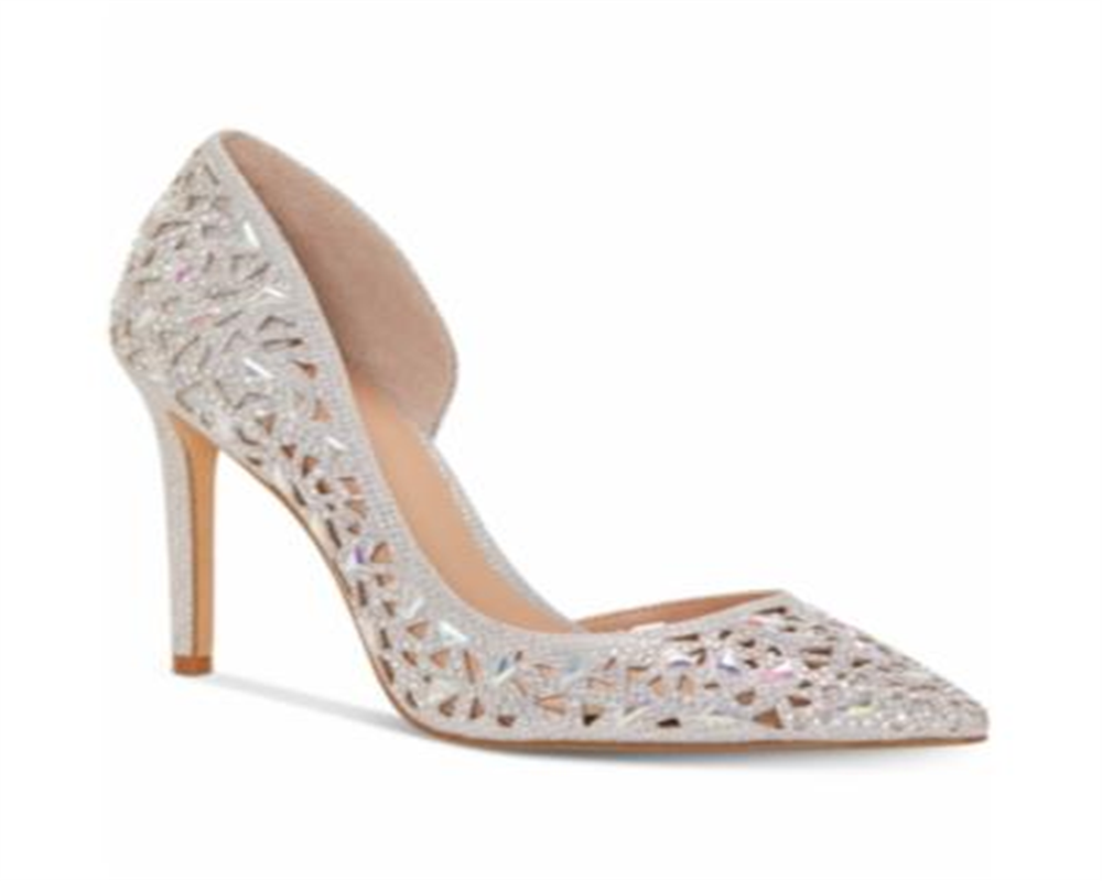 INC Feminino Prata D Orsay Strass Almofadado Cravejado Kenjay Bico Fino Stiletto Slip-on Vestido Sapatos Prata Tamanho 8,5 M