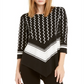 Blusa de noite feminina Alfani estampada com manga 3/4 e gola redonda, preta, tamanho pequeno