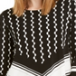 Blusa de noite feminina Alfani estampada com manga 3/4 e gola redonda, preta, tamanho pequeno