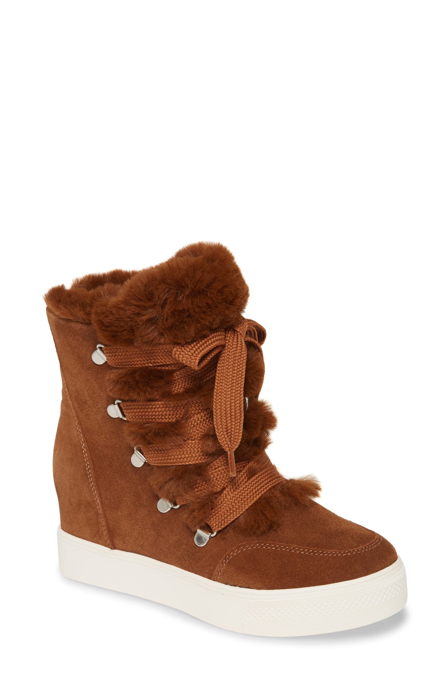 Botas de tênis femininas Steve Madden Wharton com forro de pele sintética, marrom, tamanho 7 M