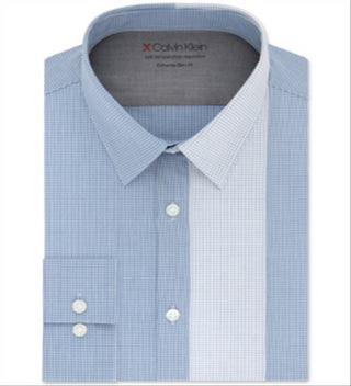 Camisa social masculina Calvin Klein Extra Slim Fit com regulagem de temperatura elástica xadrez, azul, tamanho P 14-14/5
