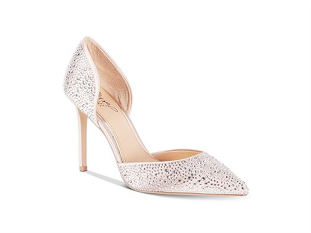 Badgley Mischka Scarpin Feminino Alexandra Embelezado Bico Fino Bege Champanhe Tamanho 7 M