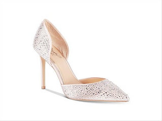 Badgley Mischka Scarpin Feminino Alexandra Embelezado Bico Fino Bege Champanhe Tamanho 7 M
