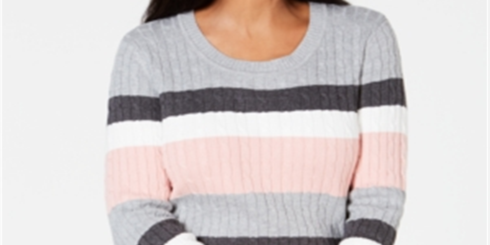 Karen Scott Suéter feminino listrado de algodão com cabo, rosa, tamanho pequeno G