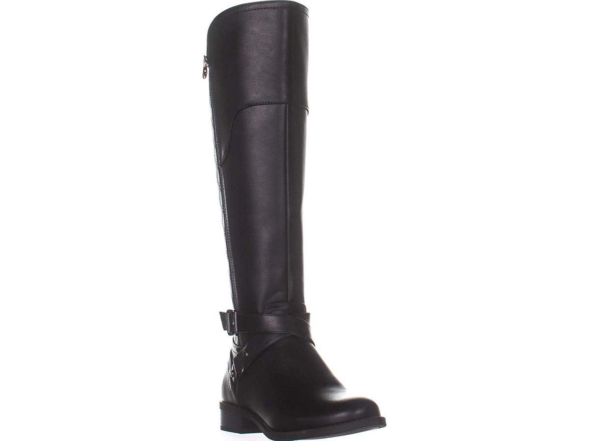 Botas de montaria femininas Guss Haydin de couro sintético até o joelho, pretas, tamanho 7,5 M