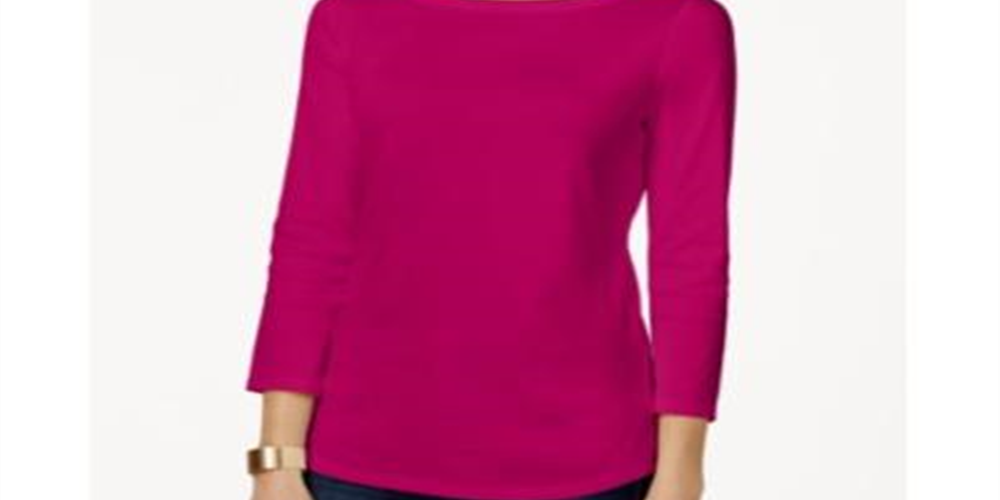 Charter Club Top Feminino de Algodão Pima com Decote Canoa e Ombros Abertos, Rosa, Tamanho Médio