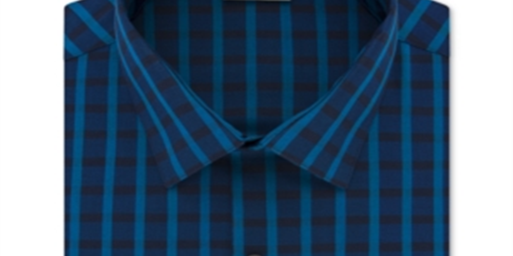 Camisa social masculina Kenneth Cole Reaction Slim Fit All Day Flex Check, azul, tamanho GG