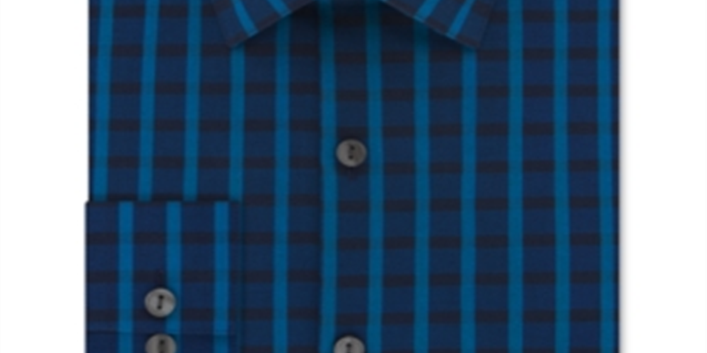 Camisa social masculina Kenneth Cole Reaction Slim Fit All Day Flex Check, azul, tamanho GG