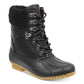 Tommy Hilfiger Botas de neve femininas com salto 1/2 acolchoado, à prova d'água, acabamento em pele, bico redondo, salto bloco, cadarço, pretas, tamanho 5 M