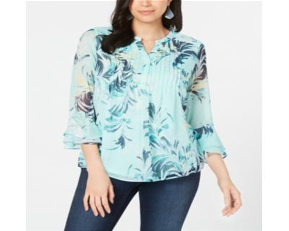 Top feminino Charter Club com babados duplos, azul, tamanho pequeno, P/M