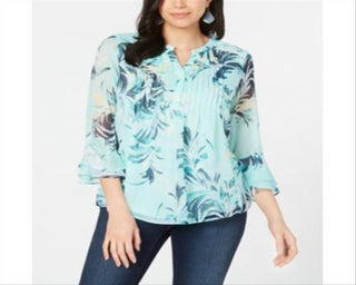 Top feminino Charter Club com babados duplos, azul, tamanho pequeno, P/M