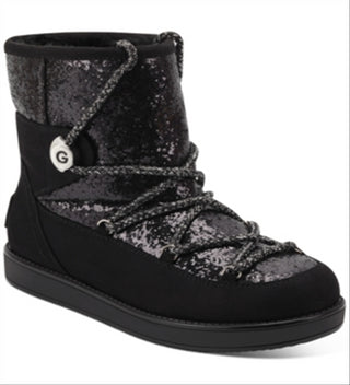 Gbg Guess Women's Logo Sparkle Insert Lace up Detail Cushioned Insulated Aylan Round Toe Snow Boots Black Size 6 M