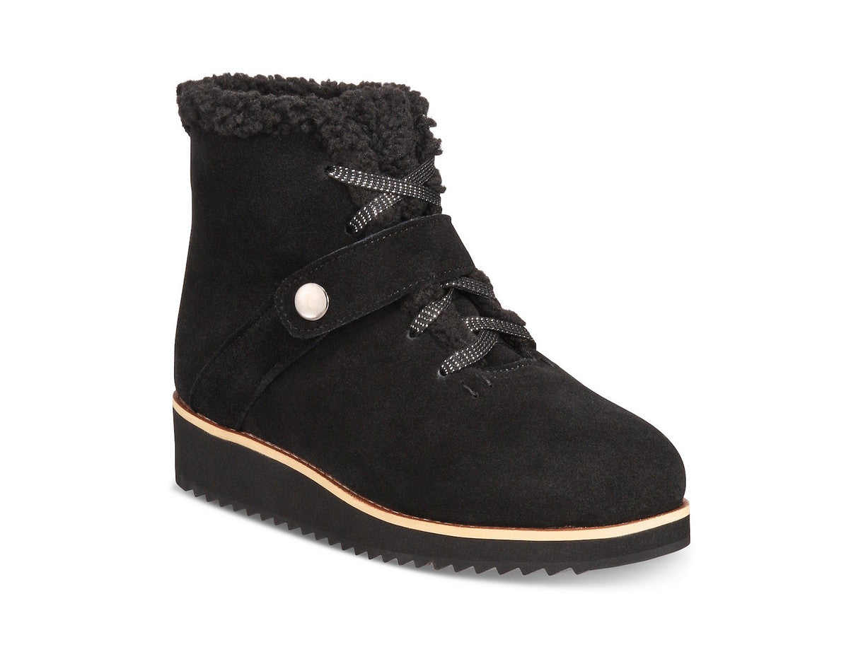 Botas femininas de couro Elissaa com bico fechado e cano curto para clima frio, estilo &amp; co, pretas, tamanho 8 M